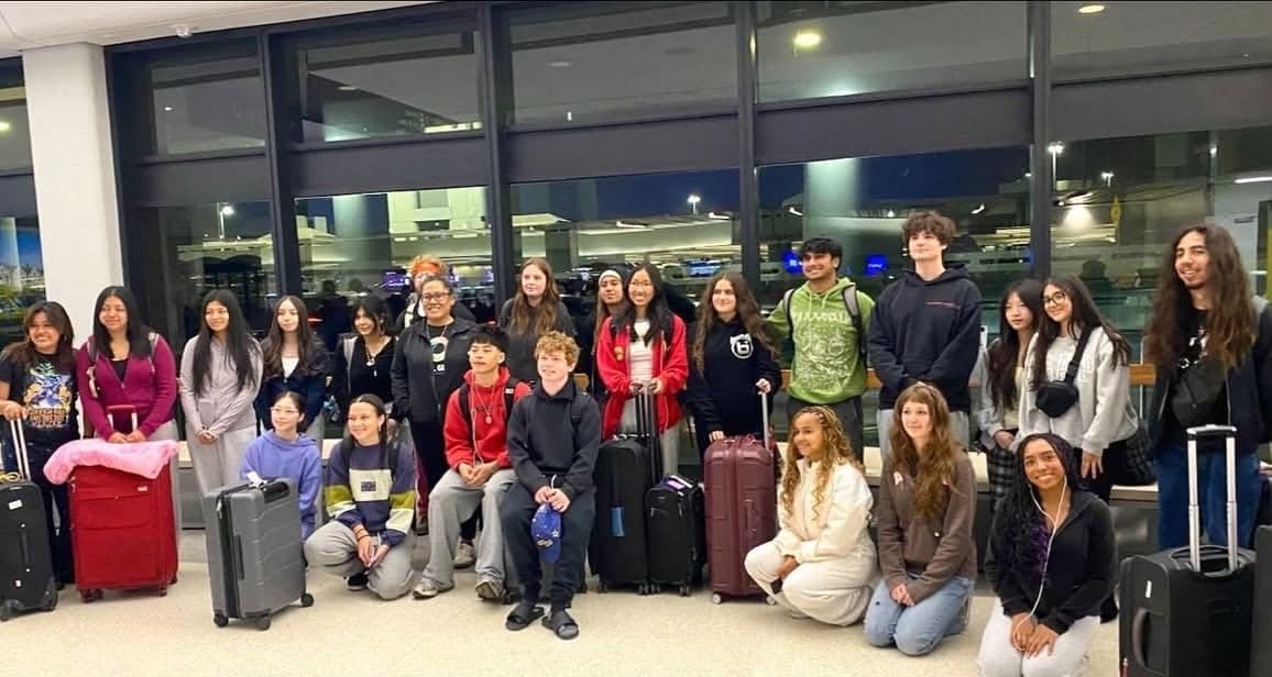 Group travelers arriving at the airport